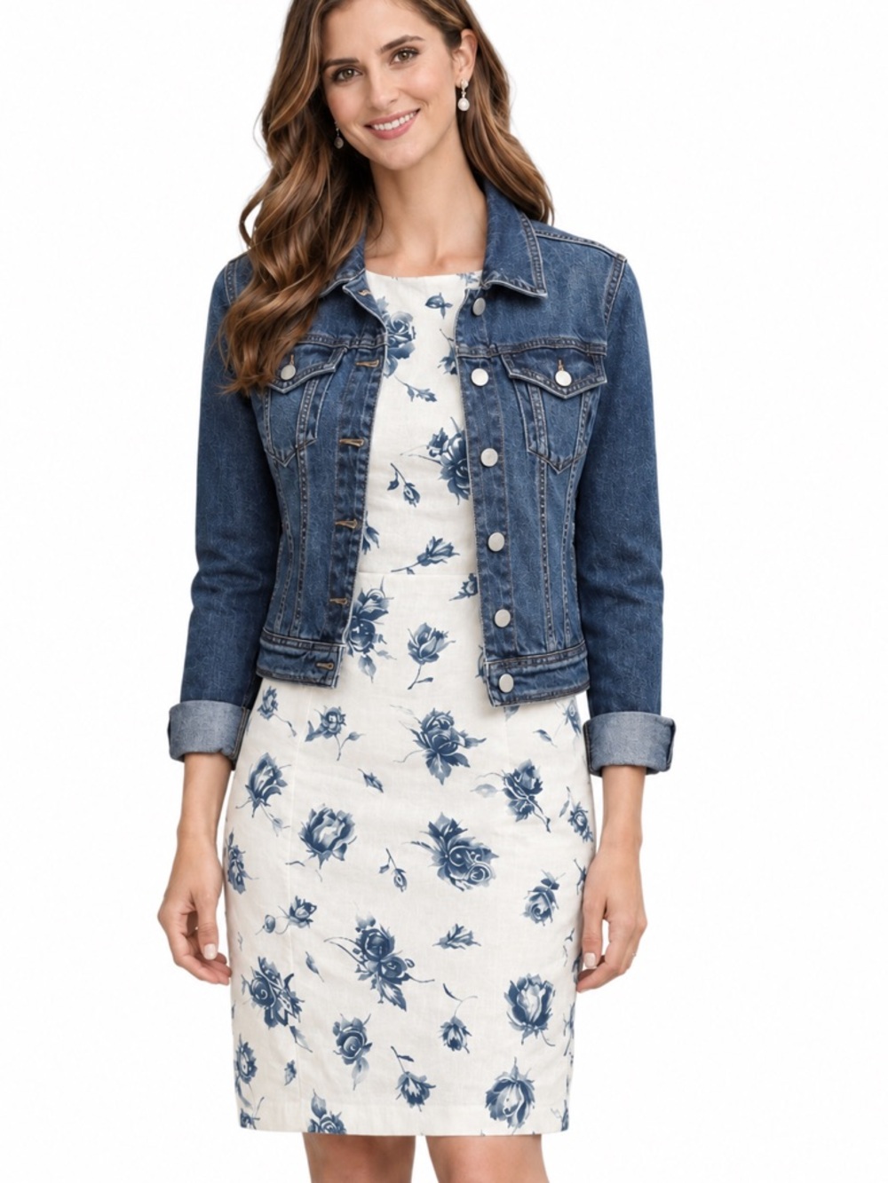 TALBOTS Linen Floral Sleeveless Sheath Dress, Ivory & Blue, Size 8
